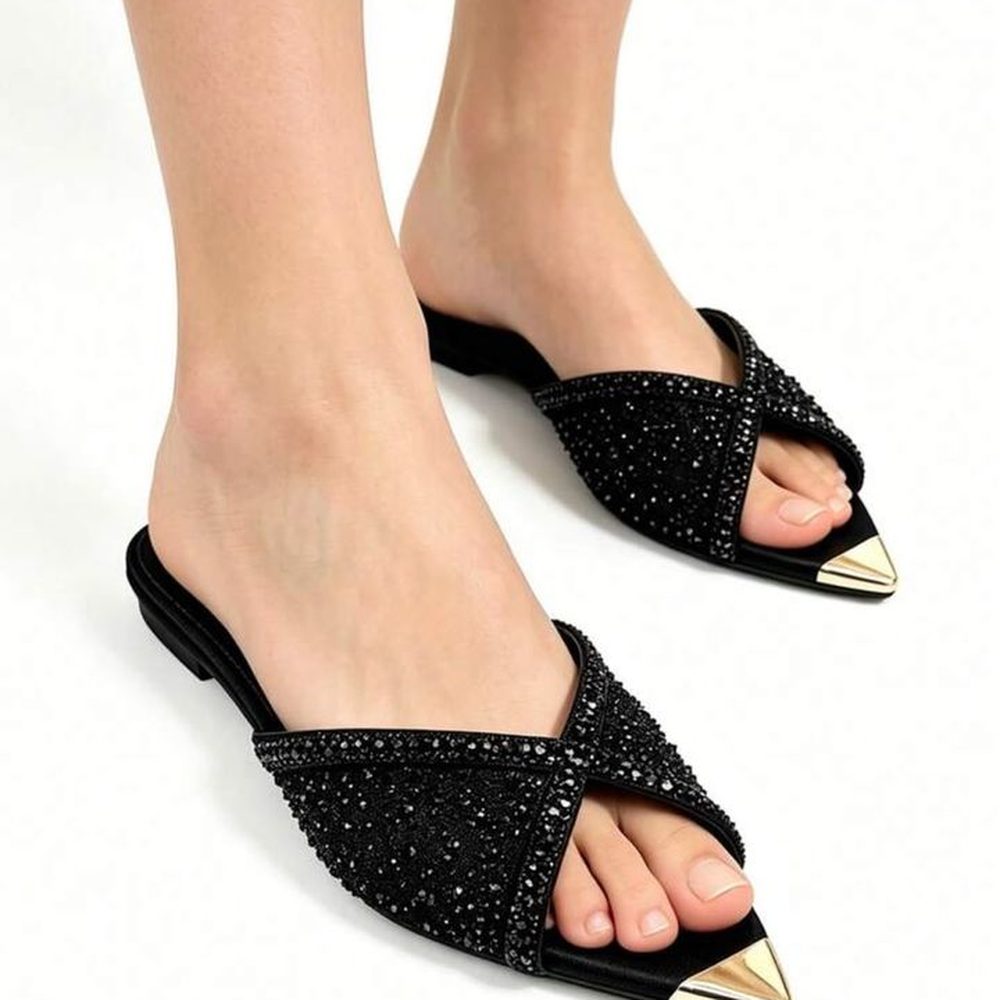 Crystal Twist Mules — Jet