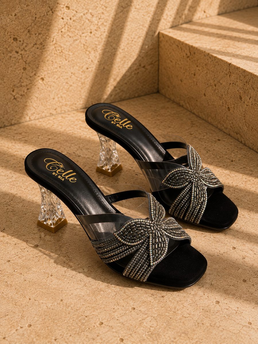 Crystal Bloom Mule — Black