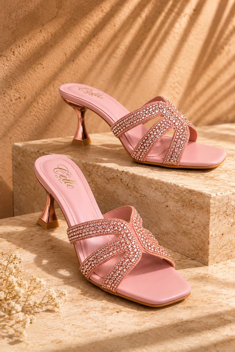 Crystal H-Strap Slide — Peach