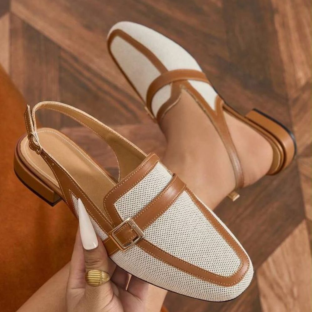 Linen Slingback — Tan Trim